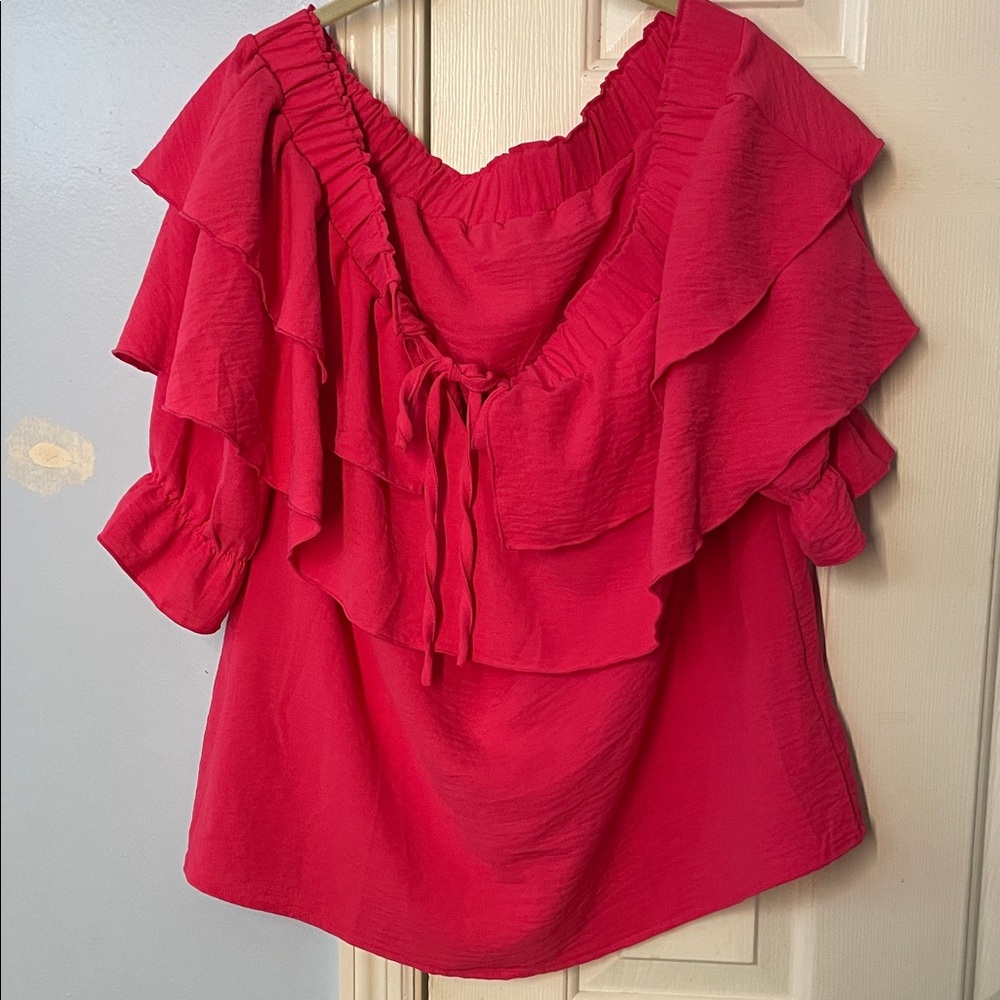 Women's Ruffled Red Top - Picture 1 of 4